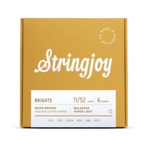 Stringjoy Brights | Super Light Gauge (11-52) 80/20 Bronze Acoustic Guitar Strings