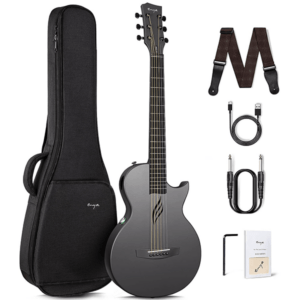 Enya NOVA GO SP1 Black TransAcoustic & Electric Guitar Smart Carbon Fiber Acoustic 35 Inch with Pickup, Case, Strap, Cable