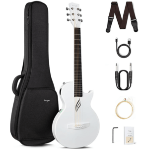 Enya NOVA GO SP1 White TransAcoustic & Electric Guitar Smart Carbon Fiber Acoustic 35 Inch with Pickup, Case, Strap, Cable
