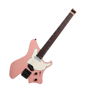 Eart GW2TP-SE Shell Pink Headless Electric Guitar, Roasted Mahogany Body, 24 Stainless Steel Frets