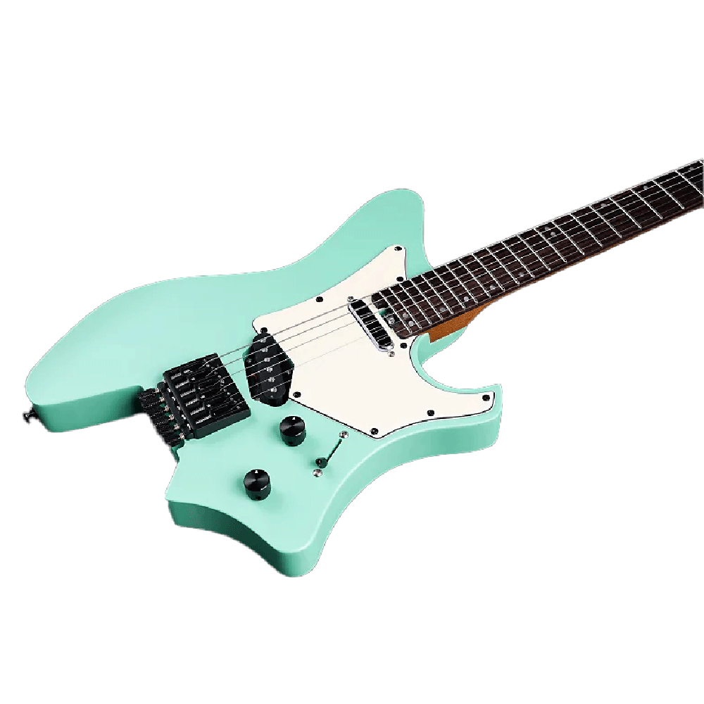 Acoustic guitars for sale in Bangladesh - Guitar Shop BD Eart GW2TP-SE Surf Green Headless Electric Guitar, Roasted Mahogany Body, 24 Stainless Steel Frets - Image 2